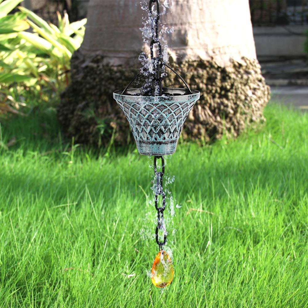 Hanayard Blue Plaid Umbrella Rain Chain – 8.5 FT Metal Gutter Downspout