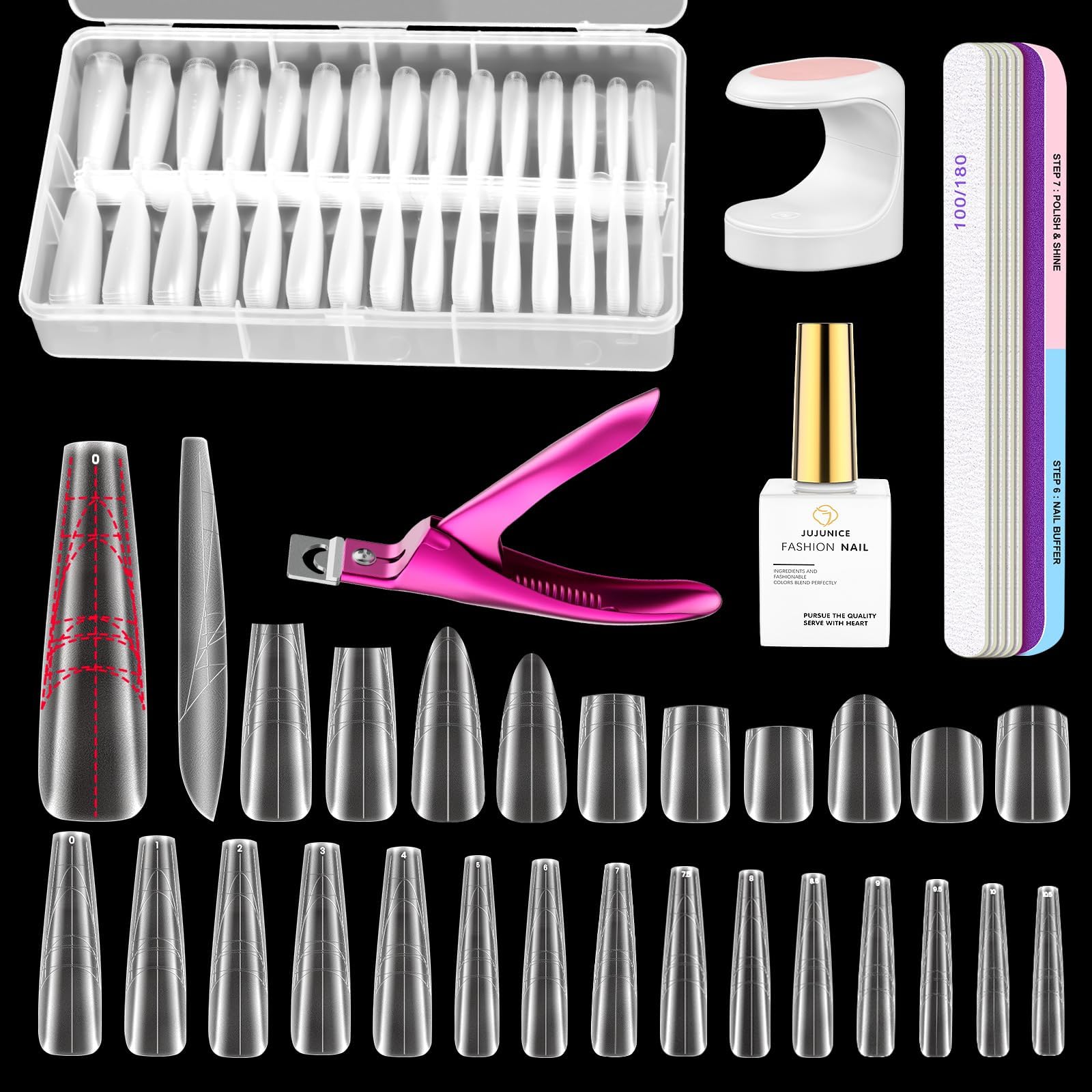 Acrylic Nail Kit with UV Lamp and 320PCS Auxiliary Nail Tips
