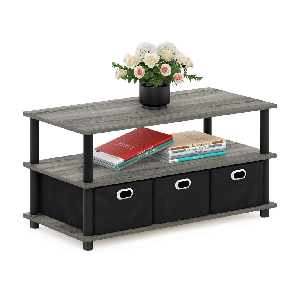 Furinno Frans Turn-N-Tube Coffee Table with Storage Bins - French Oak Grey