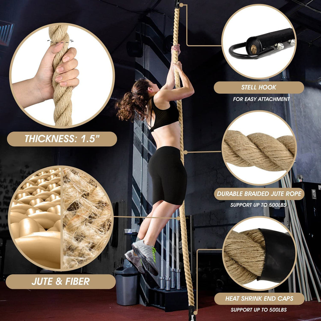 Yes4All Gym Climbing Rope | 38mm Sisal Rope with Carabiner for CrossFit