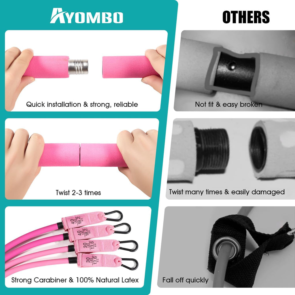 Pilates Bar Kit | Adjustable Resistance Bands Home Gym Set
