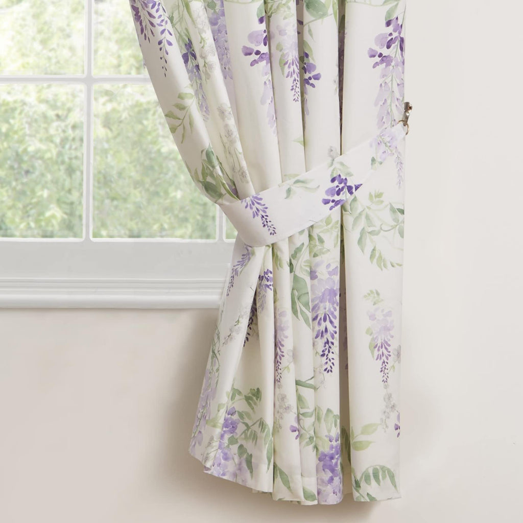 Dreams & Drapes Wisteria Floral Pencil Pleat Curtains – Purple 66x72"