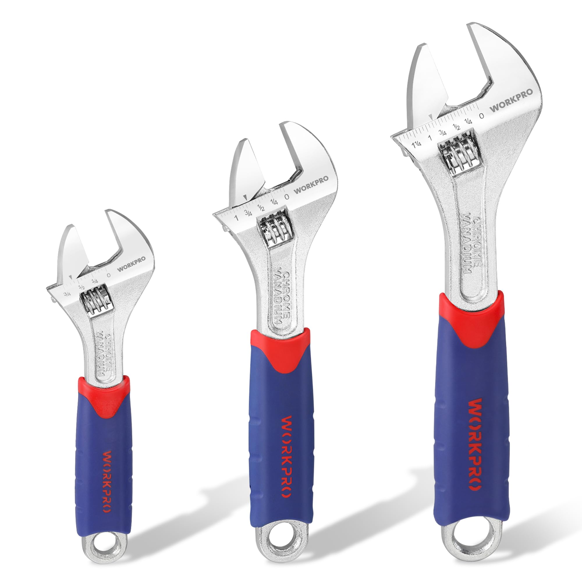 WORKPRO 3-Piece Adjustable Spanner Set | Wide Jaw Metric & SAE Wrenches