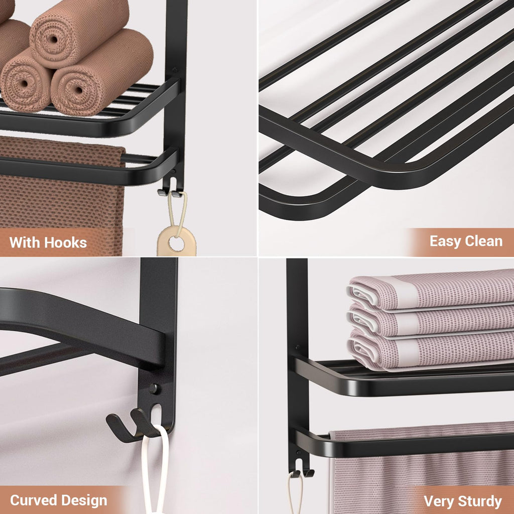 3-Tier Matte Black Towel Rack – SUS304 Stainless Steel Shelf