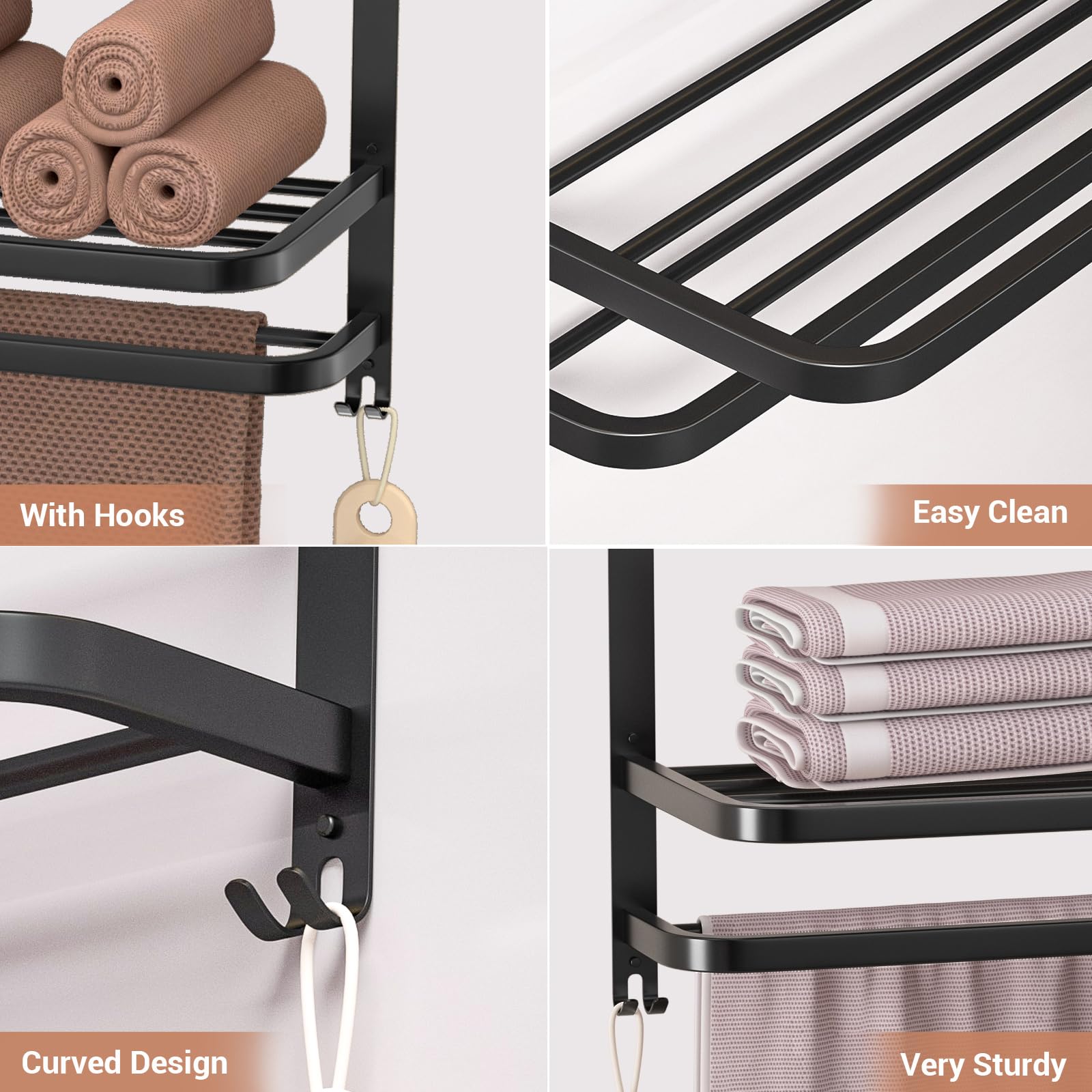 3-Tier Matte Black Towel Rack – SUS304 Stainless Steel Shelf