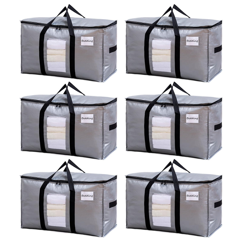 TAILI Heavy Duty Moving Bags - 6 Pack Extra Large Silver Storage Totes