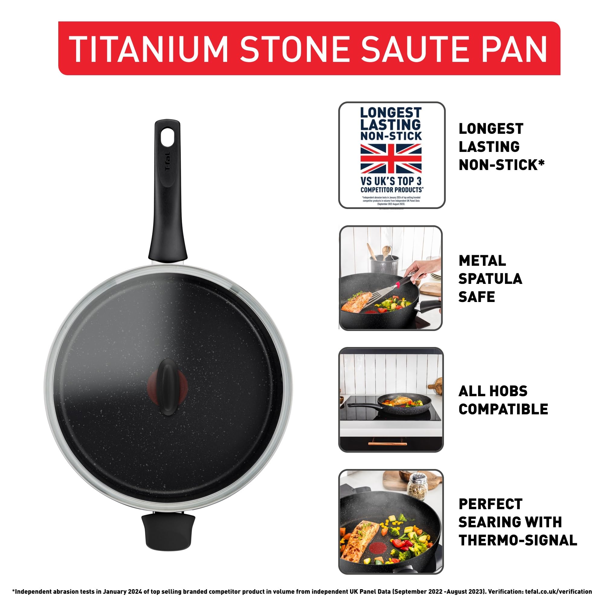 Tefal Titanium Stone Non-Stick Sautepan with Lid – 26cm Induction Pan