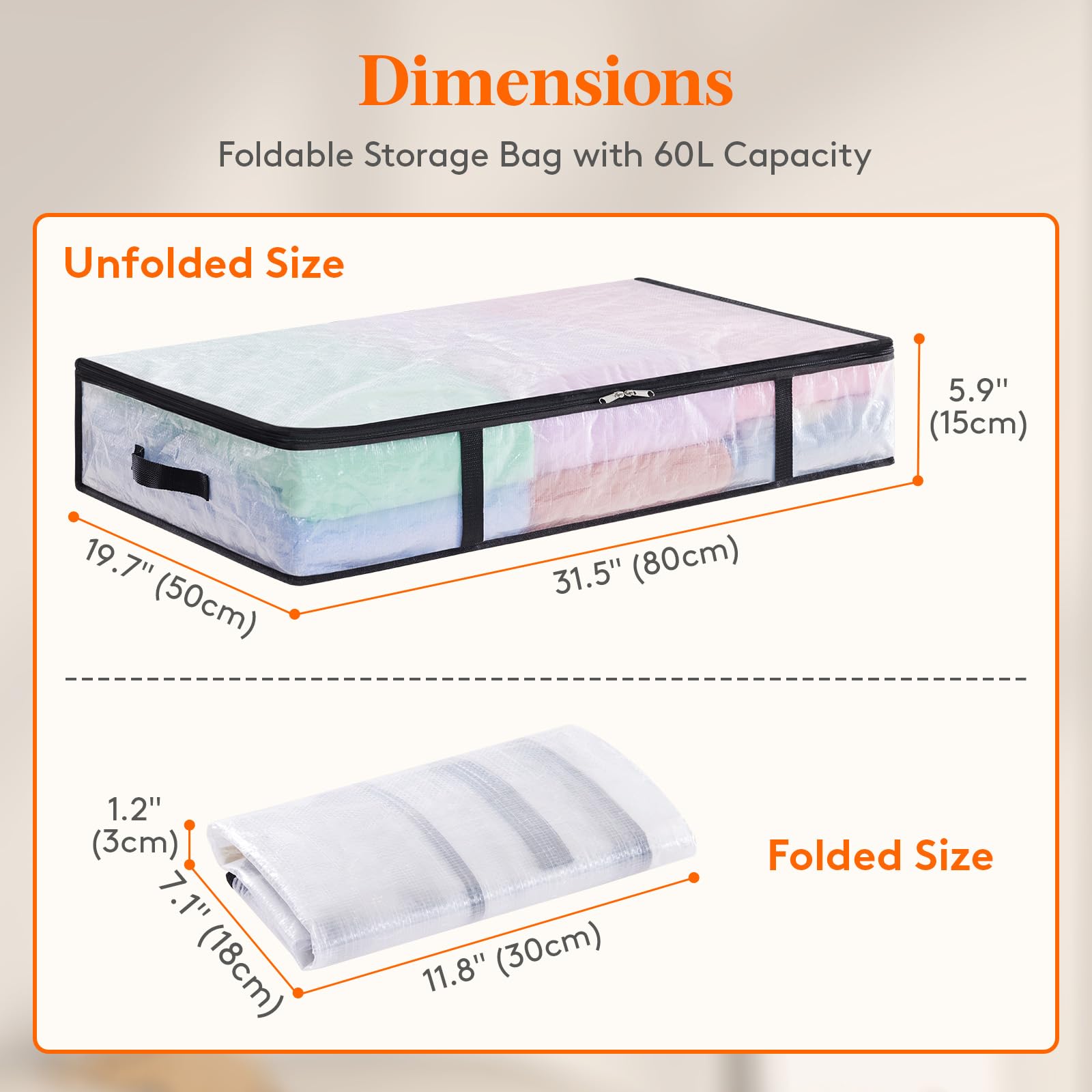 Lifewit 6-Pack Under Bed Storage Bags – 60L Clear Plastic Clothes Organizer