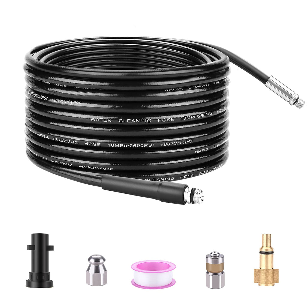 WADEO 15M Sewer Jetter Kit | High Pressure Drain Hose for Karcher & LAVOR