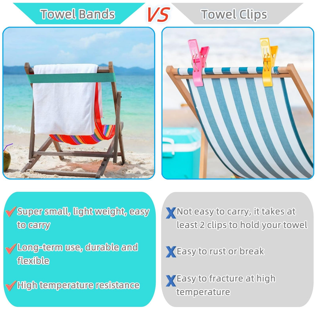 4 Pack Towel Bands, Beach Towel Clips for Pool & Cruise Chairs Elastic Sunbed Towel Craber Windproof Towel Holder Strap for Beach Chair - image 4