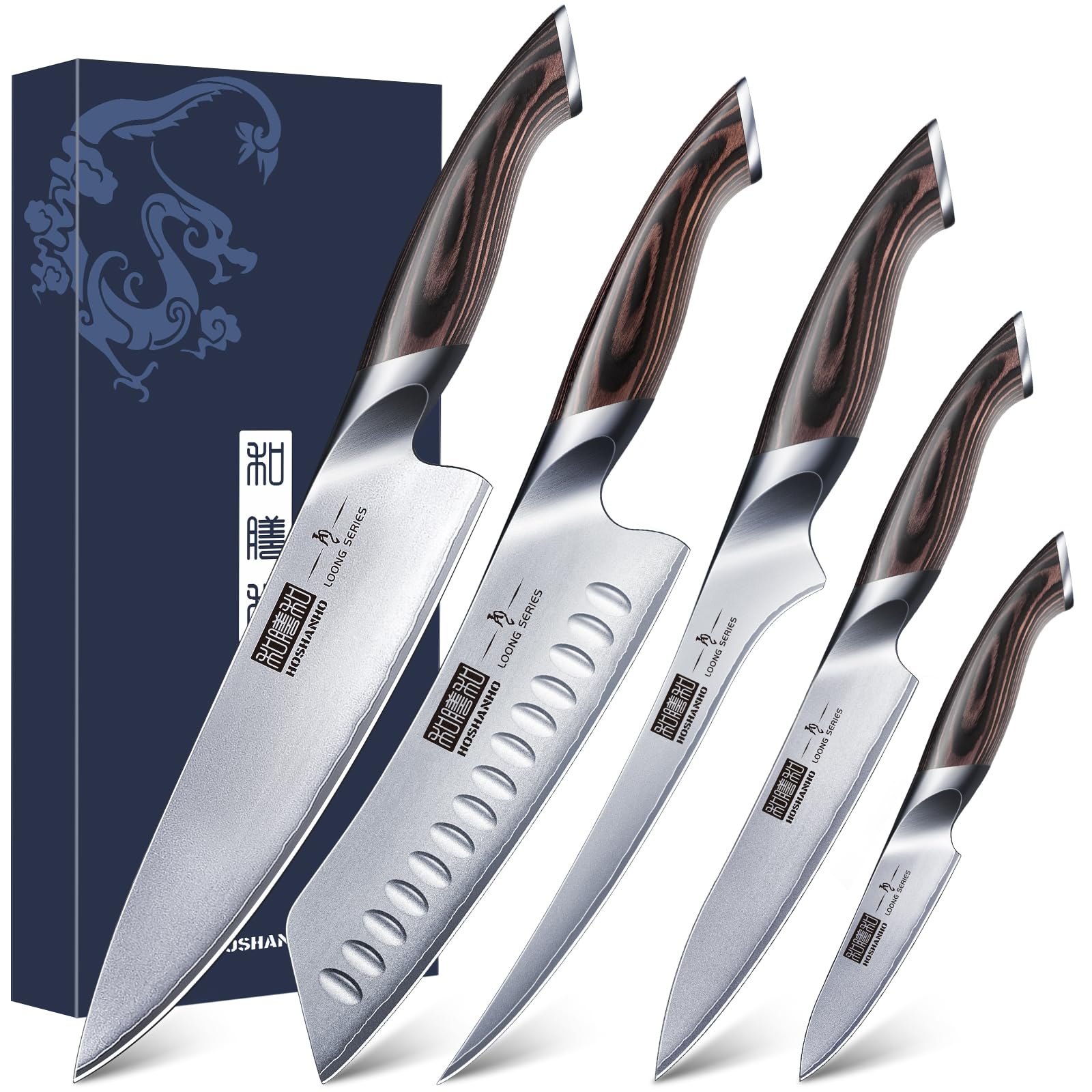 HOSHANHO 5-Piece Japanese Stainless Steel Kitchen Knife Set