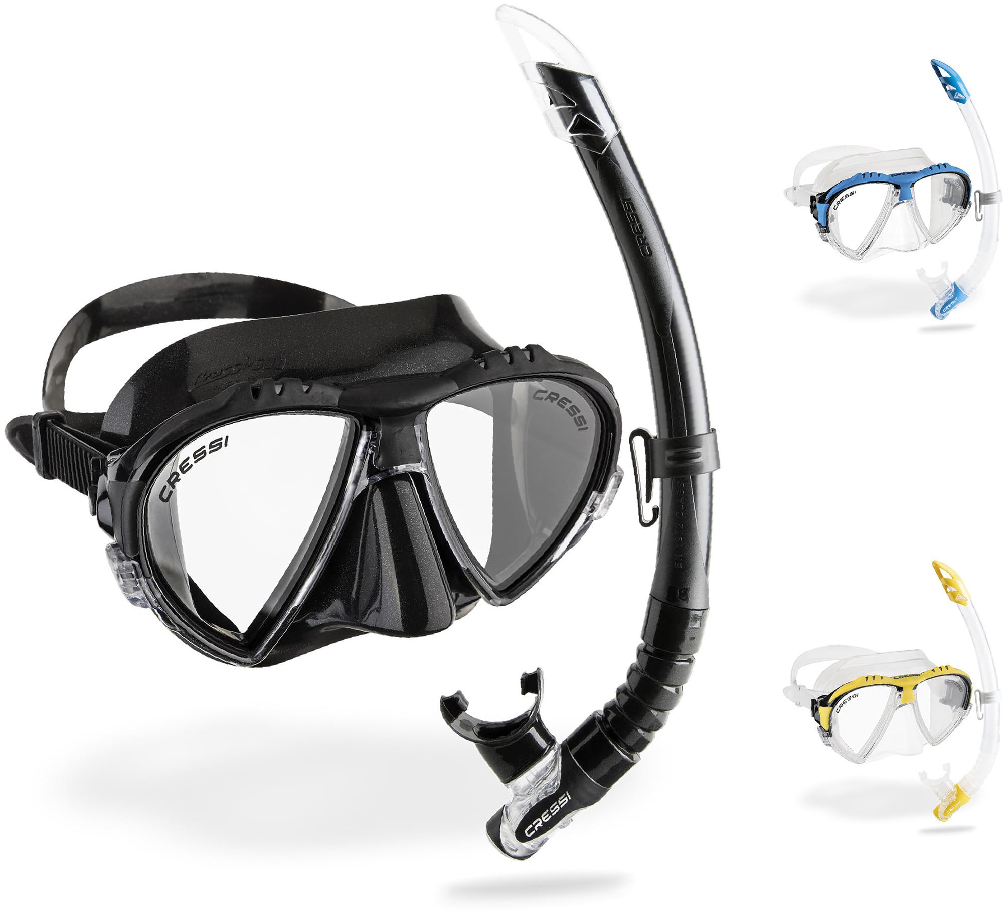 Cressi Matrix & Gamma Diving Snorkelling Set – Low Volume Mask - Black
