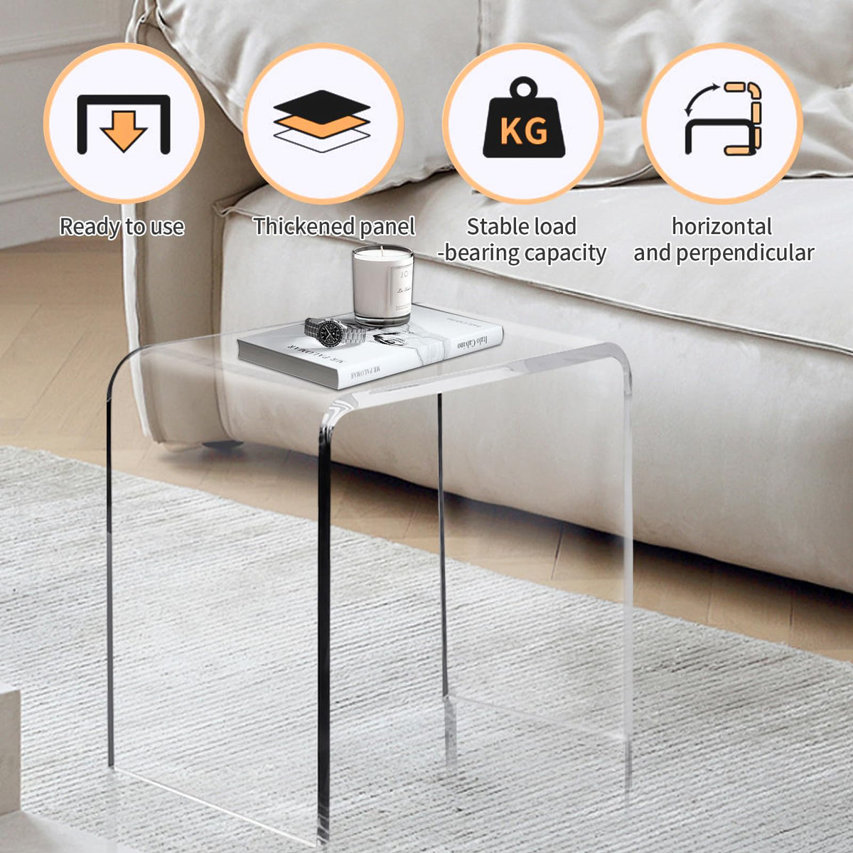 Clear Acrylic U Shaped End Table, Transparent Perspex Plastic Shower Stool, Stylish Modern Coffee Table with Rounded Edges - image 3