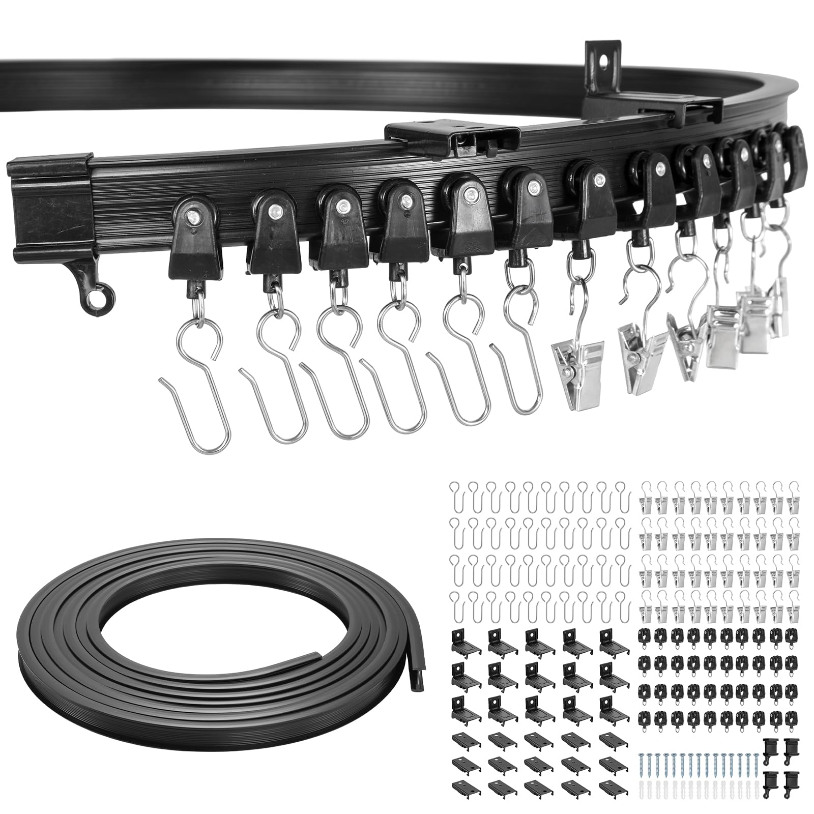 Dyna-Living Flexible Curtain Track | 9.8ft Ceiling Mount Room Divider – Black