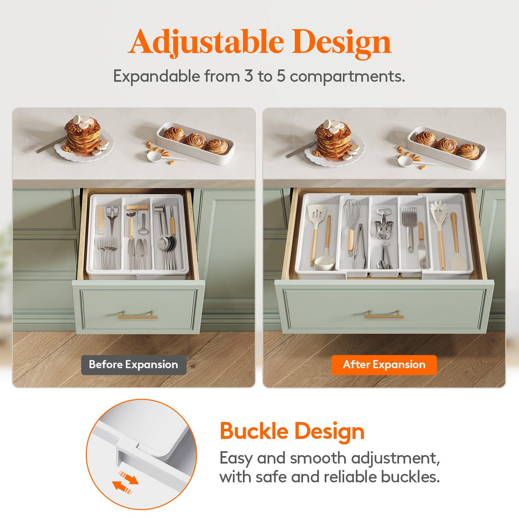 Lifewit Expandable Utensil Drawer Organiser | Large Plastic Cutlery Tray