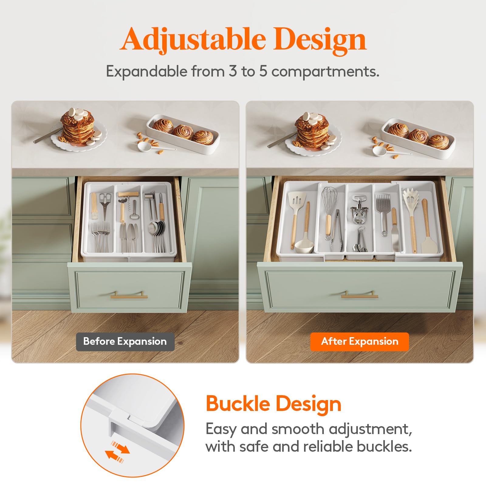 Lifewit Expandable Utensil Drawer Organiser | Large Plastic Cutlery Tray