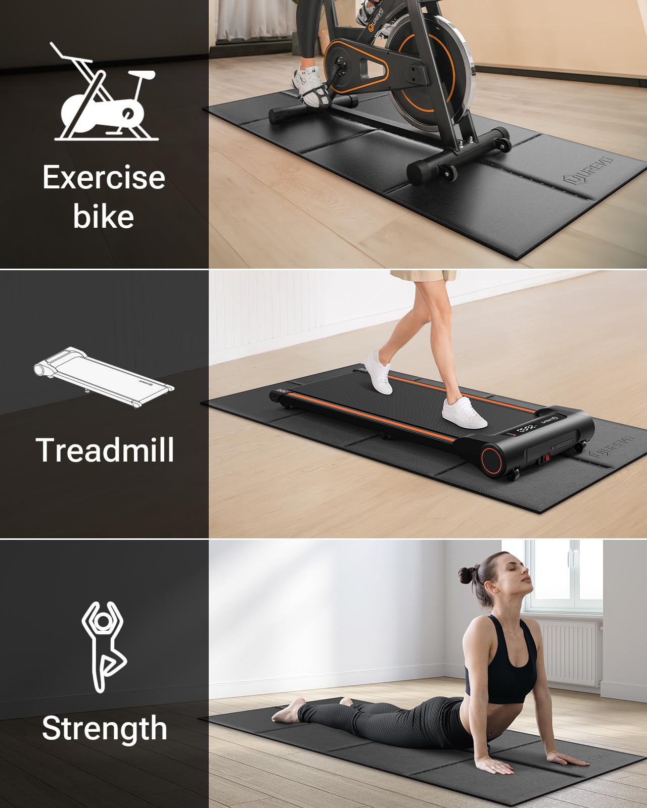 UREVO Foldable Treadmill Mat – Non-Slip Waterproof Home Gym Floor Mat