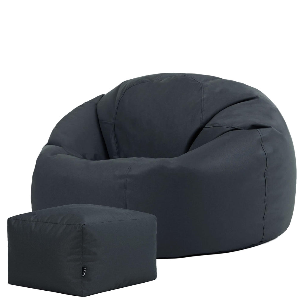 Bean Bag Bazaar Kingston Outdoor Bean Bag & Footstool with Filling, Grey - image 1