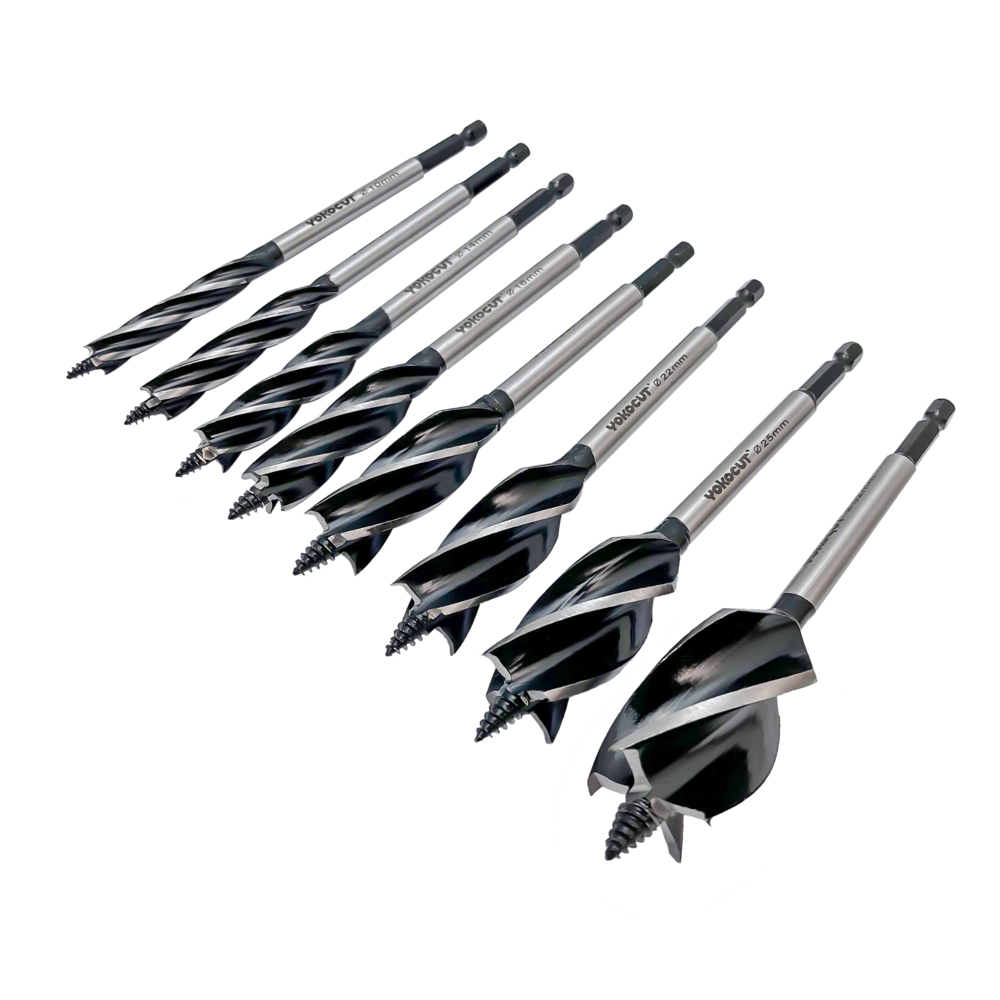 8-Piece 4-Flute Wood Auger Drill Bit Set, Quick Change