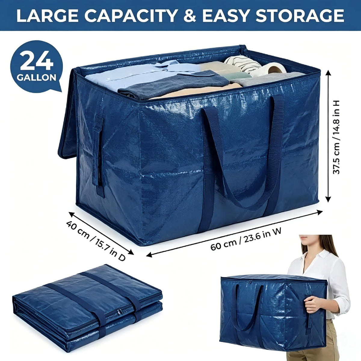 Boyfield Moving Bags 90L 4 Pack Storage Boxes Heavy Duty Packing Boxes with Zips, Clear Moving Boxes Foldable PP Storage Bags for Clothes, Bedding - image 5