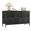 CAIYUN 5-Drawer Fabric Dresser | Bedroom Chest with Wood Top, Black