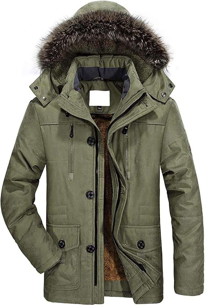 Massive Discounts Men's Winter Parka Jacket – Warm Fleece Fur Hood Coat