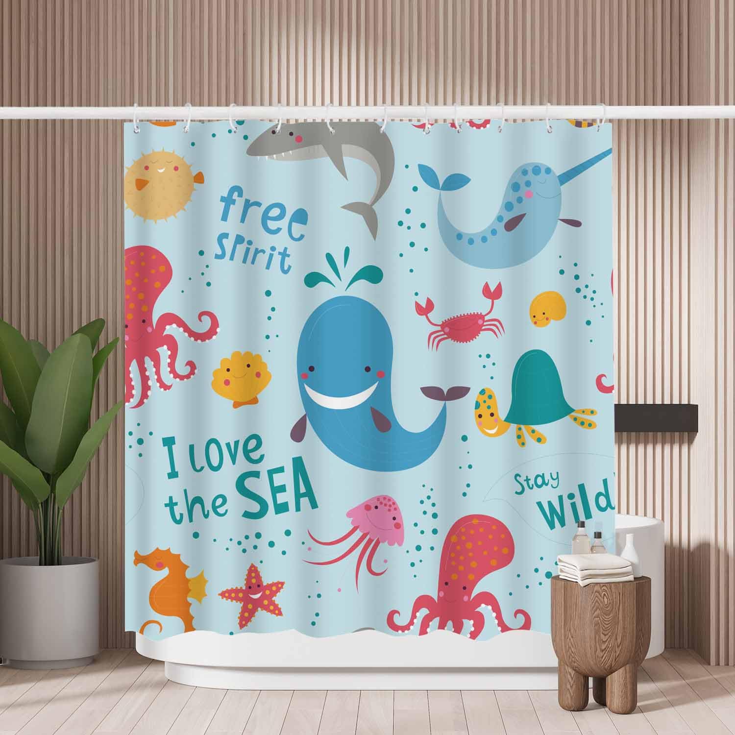Woutay Cute Monsters Shower Curtain | Mold Resistant Polyester - 180x180cm