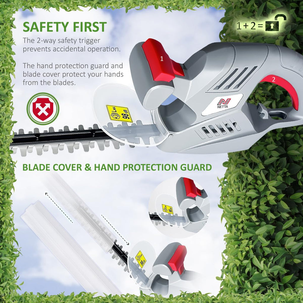NETTA 500W Corded Hedge Trimmer | 50cm Diamond Blade | Lightweight 2.6kg