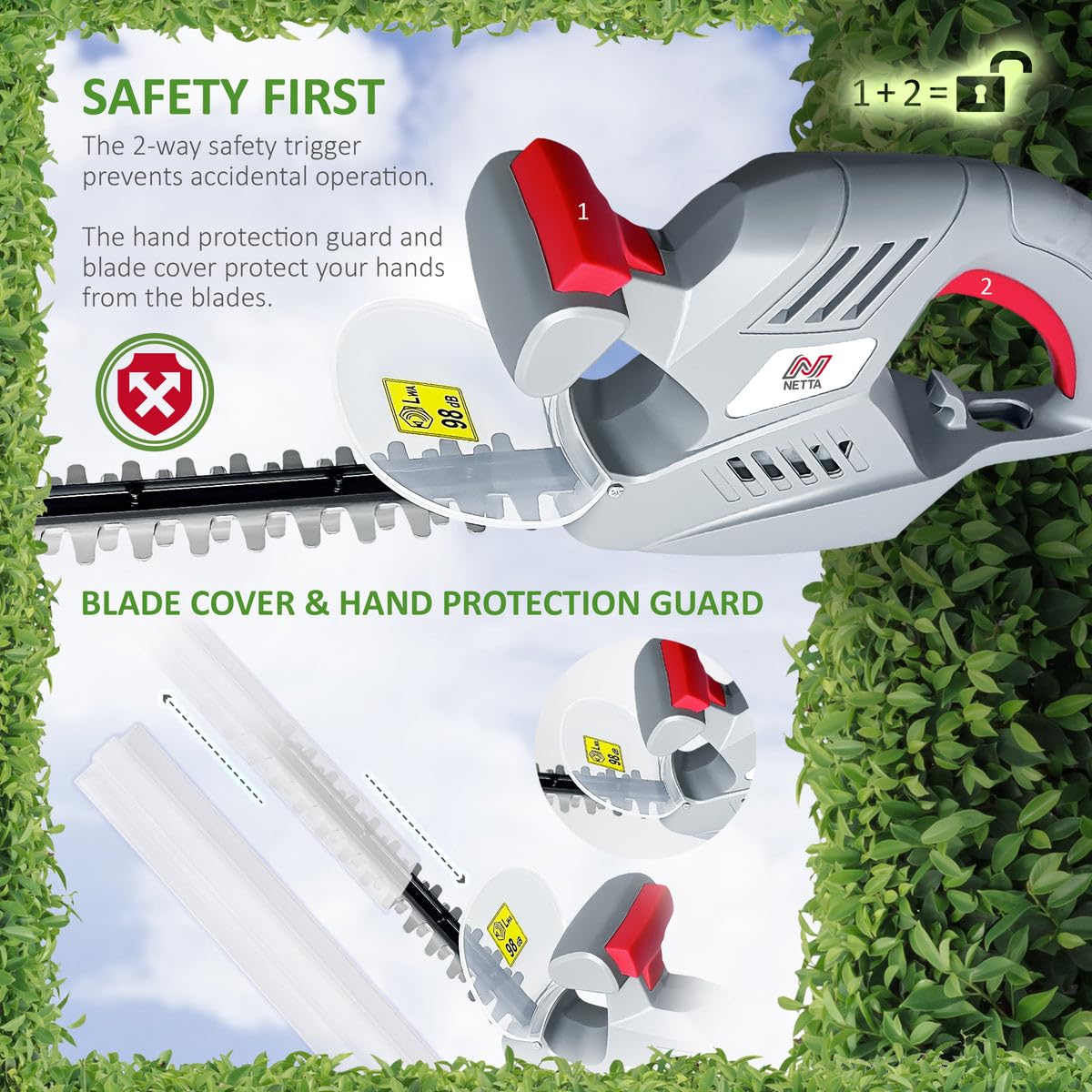 NETTA 500W Corded Hedge Trimmer | 50cm Diamond Blade | Lightweight 2.6kg