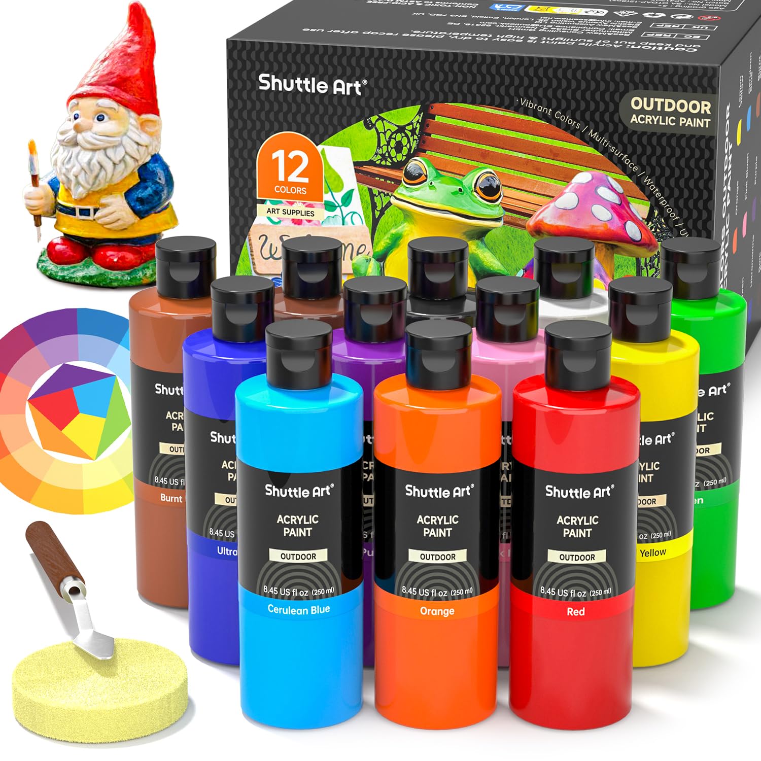 Shuttle Art Outdoor Acrylic Paint - 12 Colors Waterproof Set (250ml)