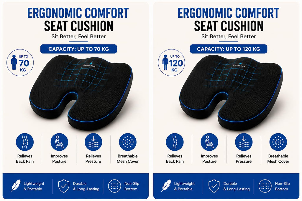 Wonder Care Orthopedic Coccyx Cusion | High Density Memory Foam for Back Pain, Sciatica, Tailbone Relief Velvet Cover, 70Kg