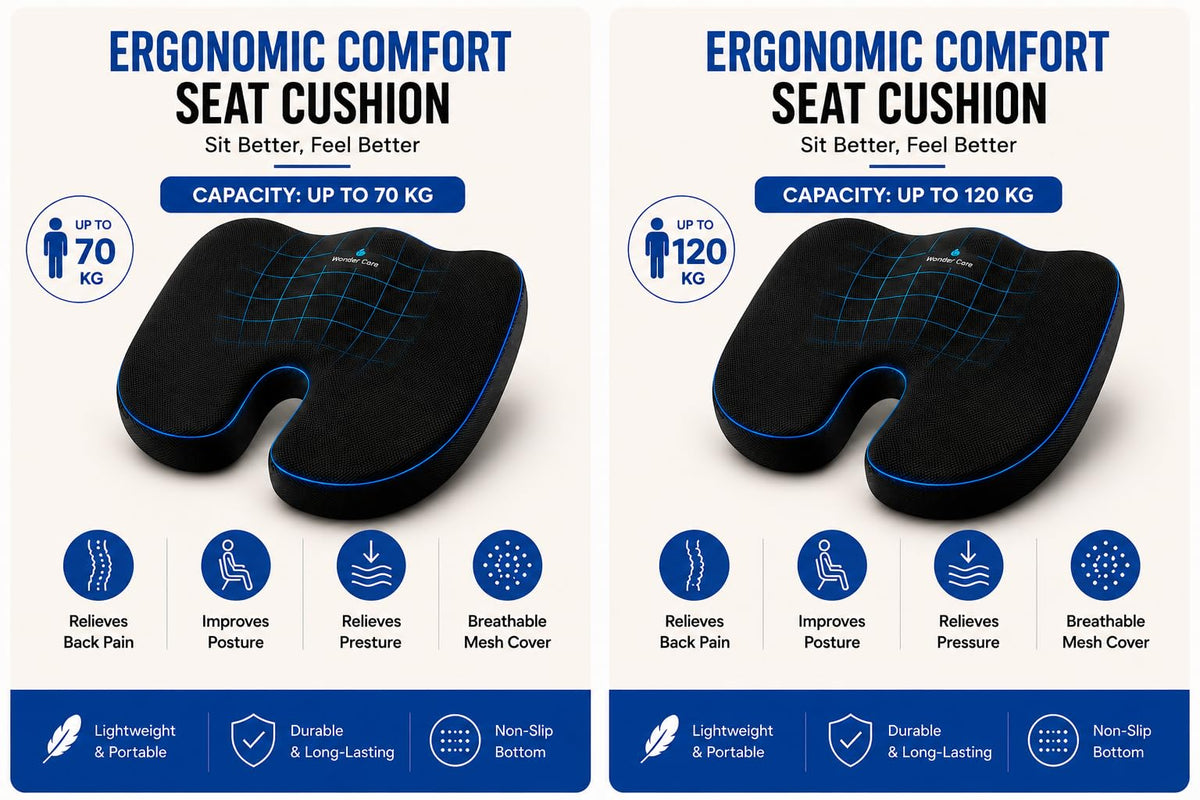 Wonder Care Orthopedic Coccyx Cusion | High Density Memory Foam for Back Pain, Sciatica, Tailbone Relief Velvet Cover, 70Kg