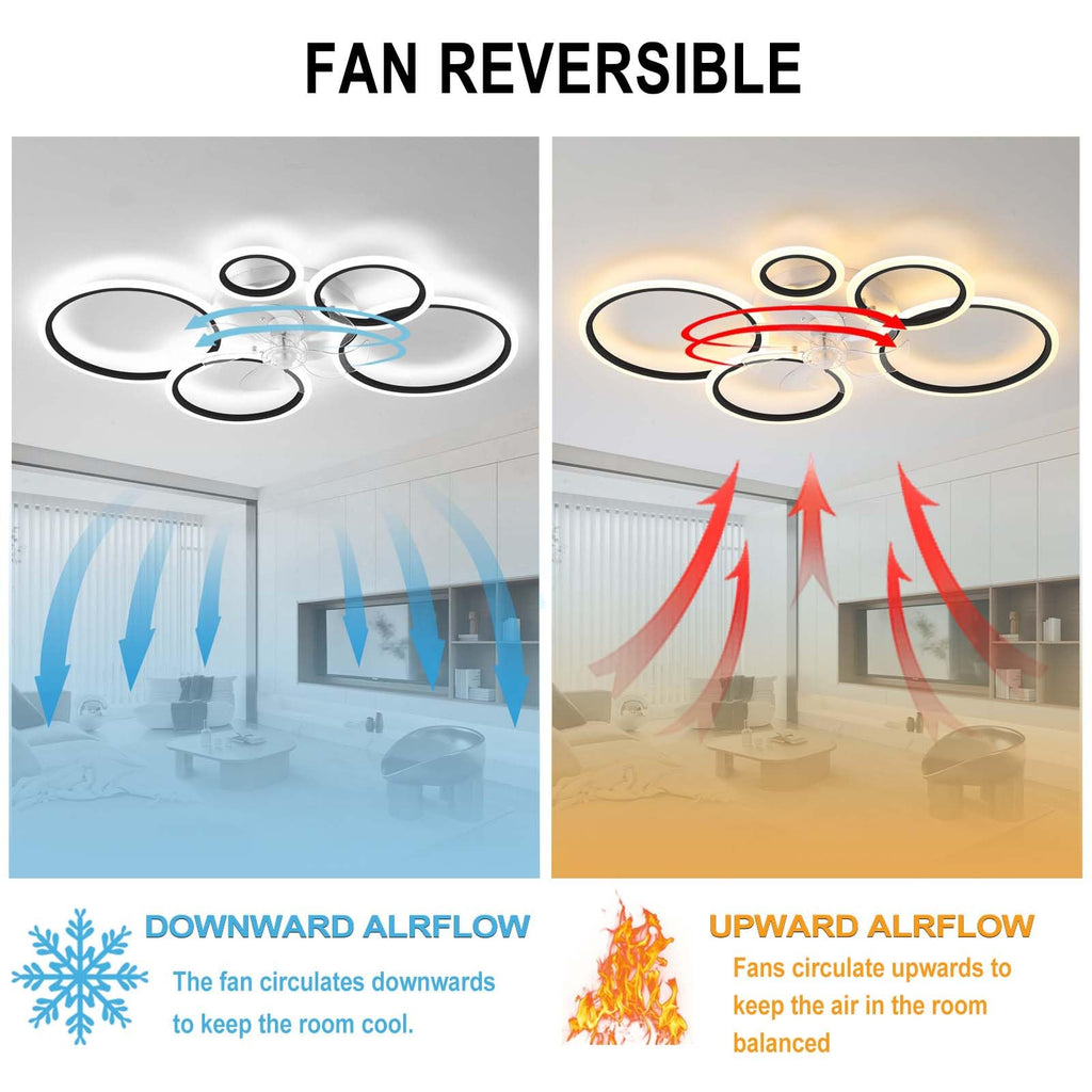 YUNZI Modern Ceiling Fan with LED Light – 72W Dimmable 6-Speed Fan