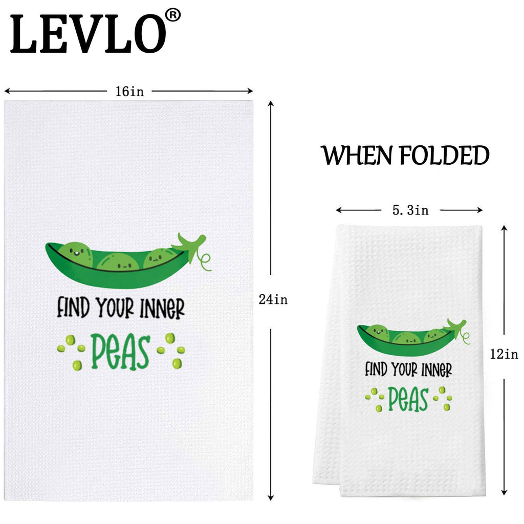 LEVLO Funny Pea Pod Kitchen Towel Peas Lover Gift Vegetable Find Your Inner Peas Dish Towel Veggies Peas Merchandise Peas Towel
