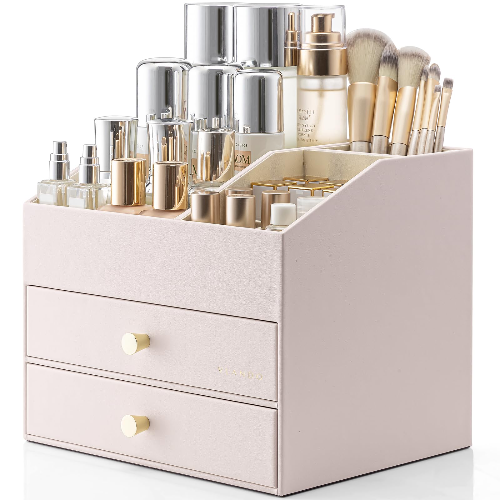Vlando Pink Makeup and Skincare Organizer with 2 Jewelry Drawers