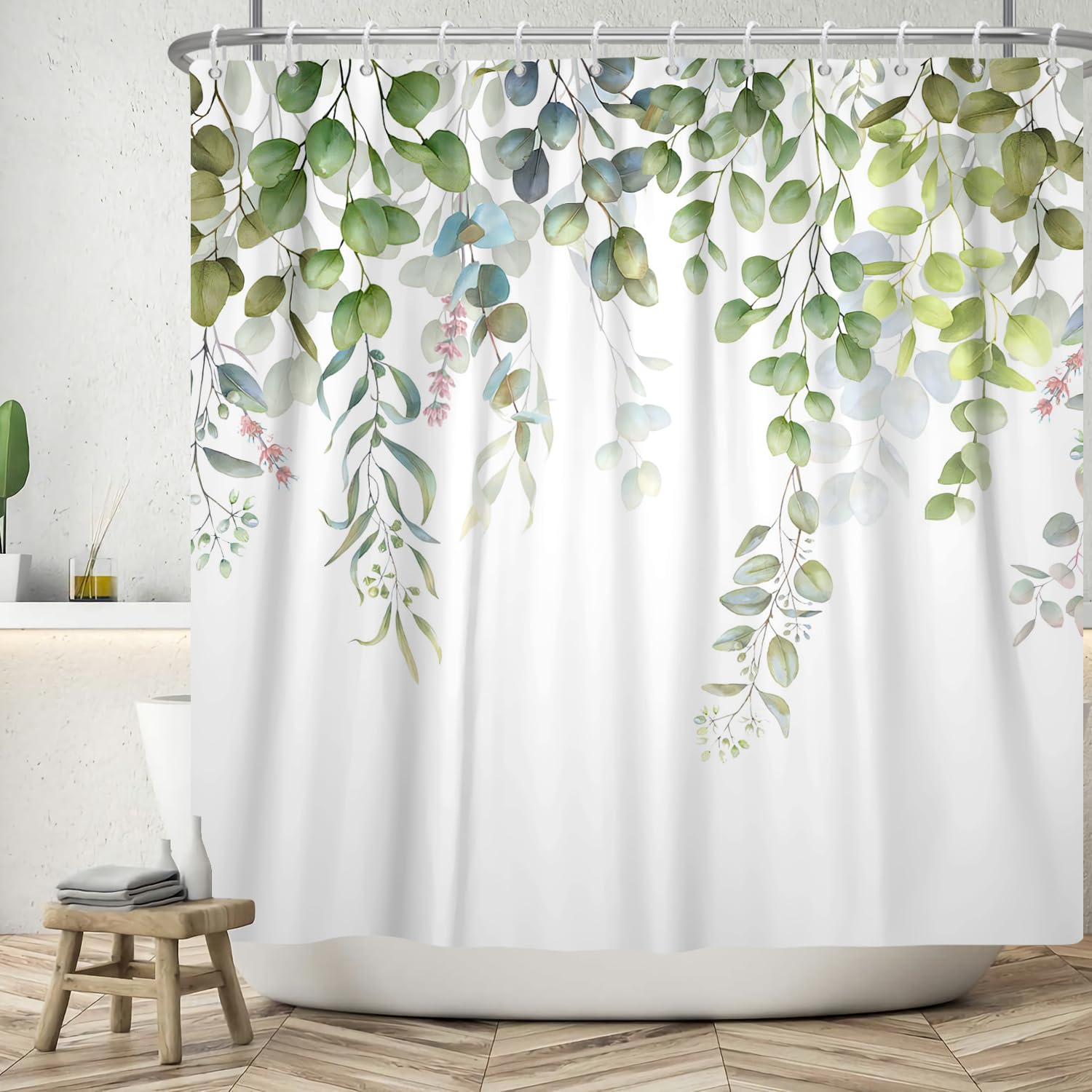 Jolof Store Eucalyptus Leaves Shower Curtain | Waterproof Polyester 180x180