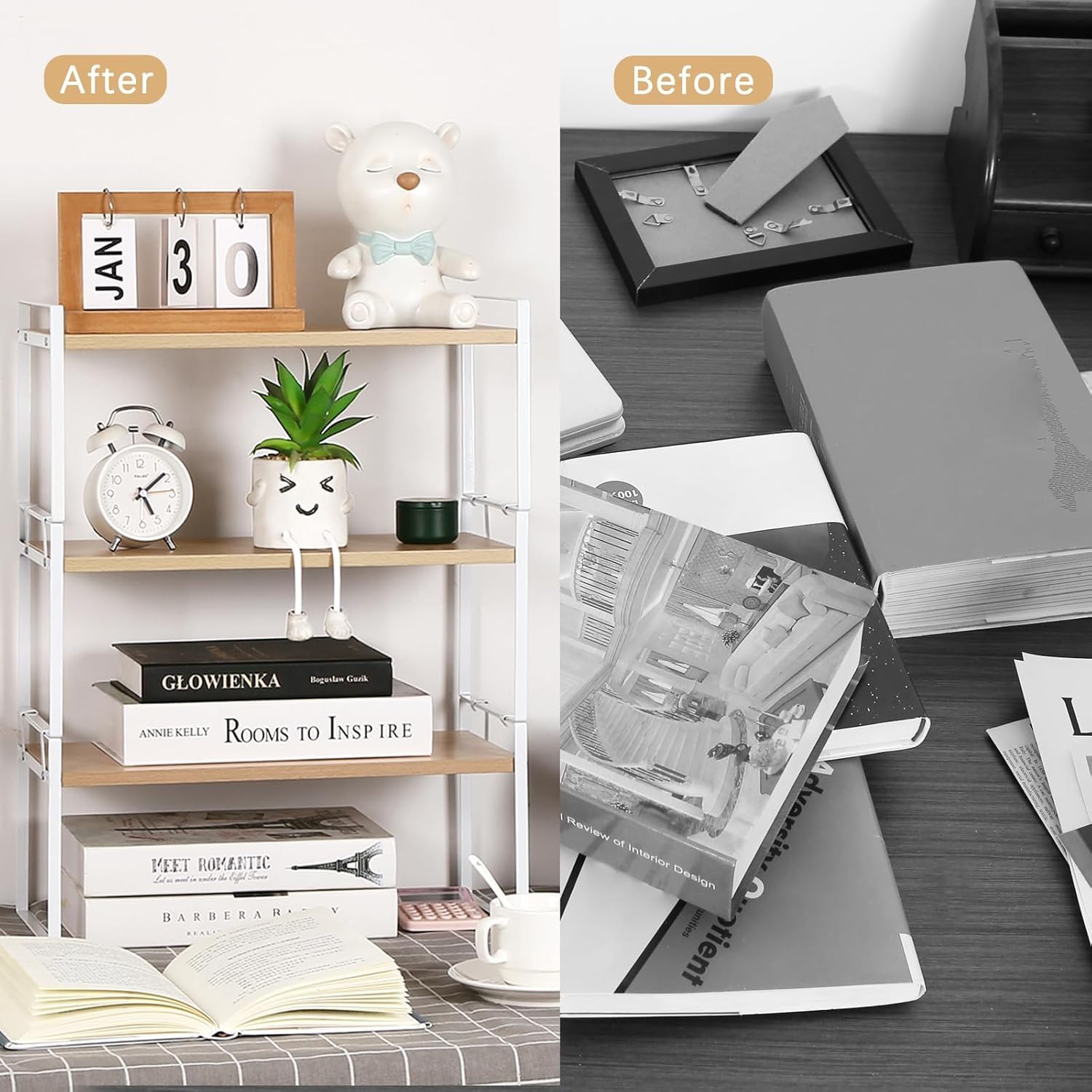 Jolof Store Wood Desk Organizer – Adjustable Desktop Shelf & Bookshelf