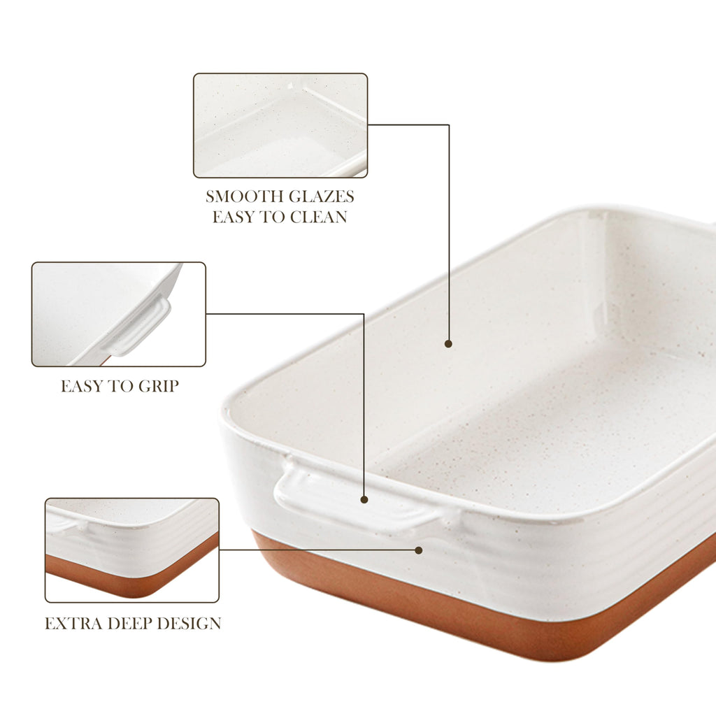 MALACASA 9x13 Ceramic Casserole Dish – Deep Rectangular Lasagna Pan, Khaki