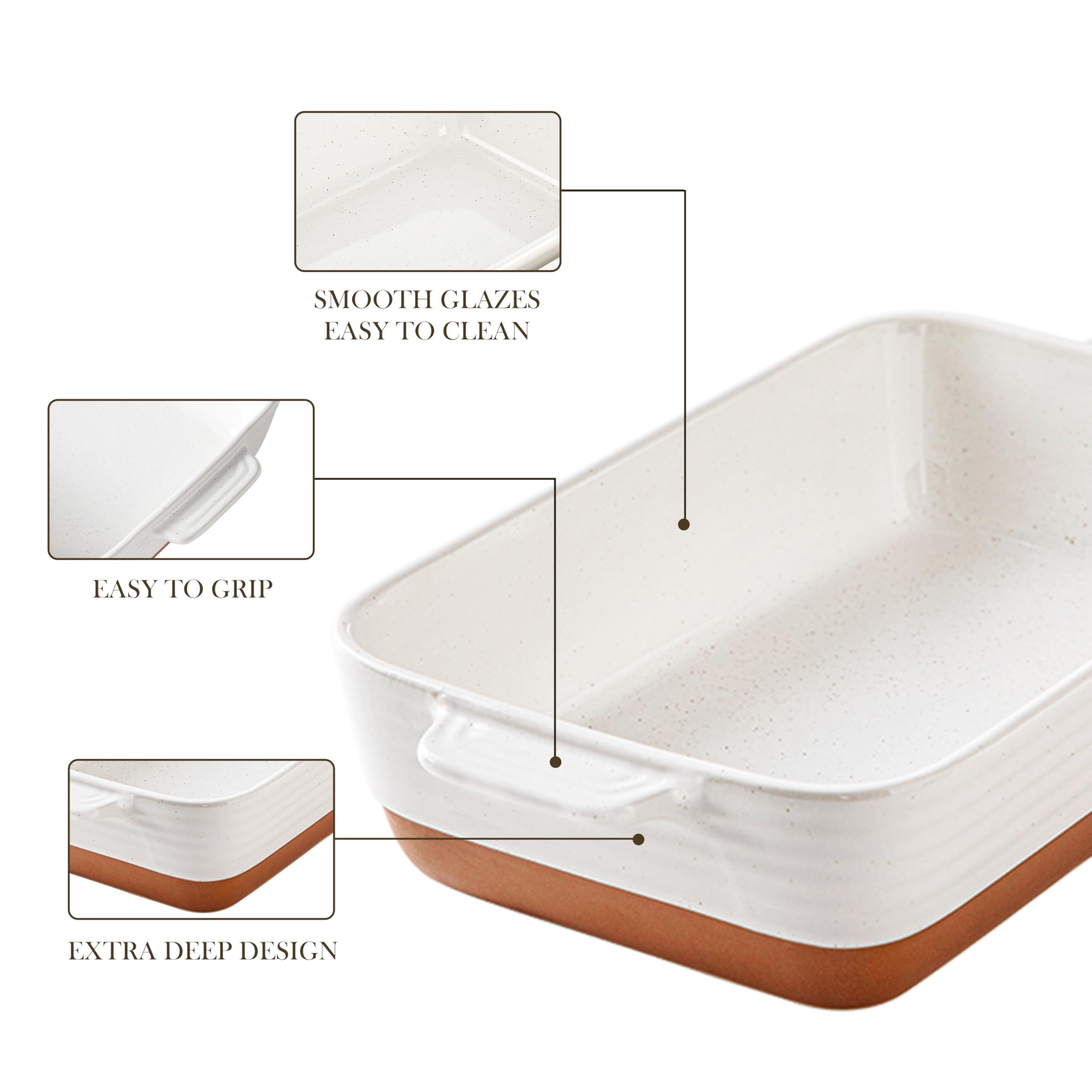 MALACASA 9x13 Ceramic Casserole Dish – Deep Rectangular Lasagna Pan, Khaki