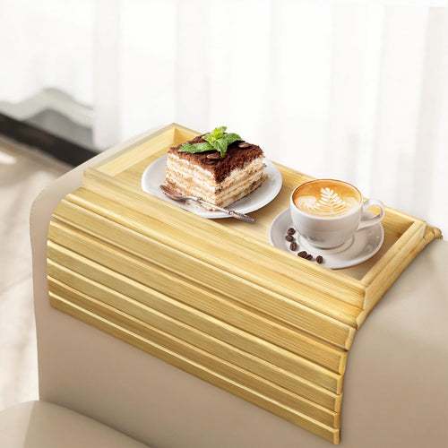 AOOHA Square Couch Protector Tray,Foldable Wooden Armrest Tray with Non-Slip Backing,Natural Bamboo Sofa Arm Table,Bamboo Sofa Rest Table for - image 1