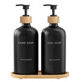 Black Soap Dispenser Set with Bamboo Pump and Tray