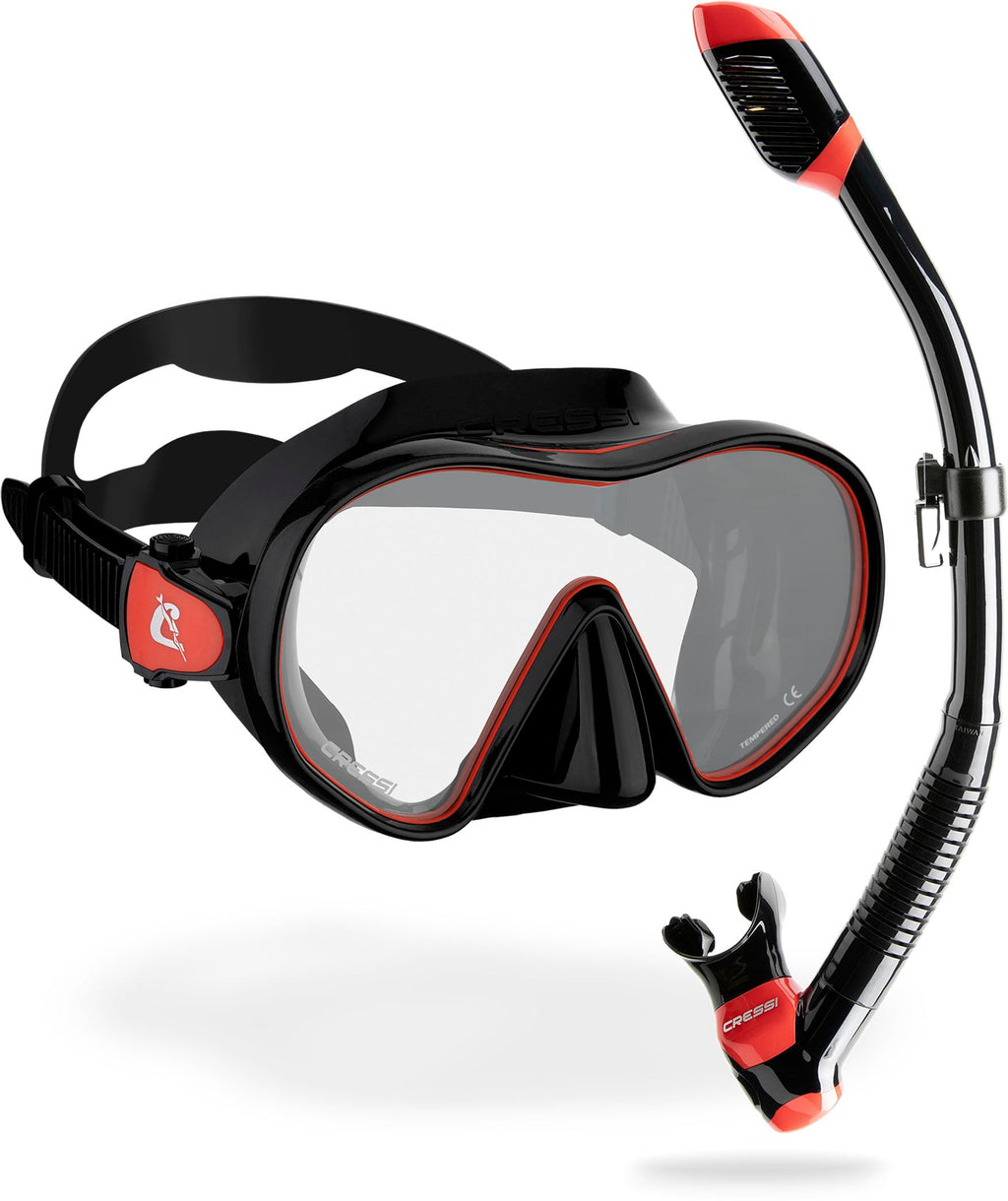 Cressi F-Dual Mask & Supernova Dry Snorkel Combo – Black/Red