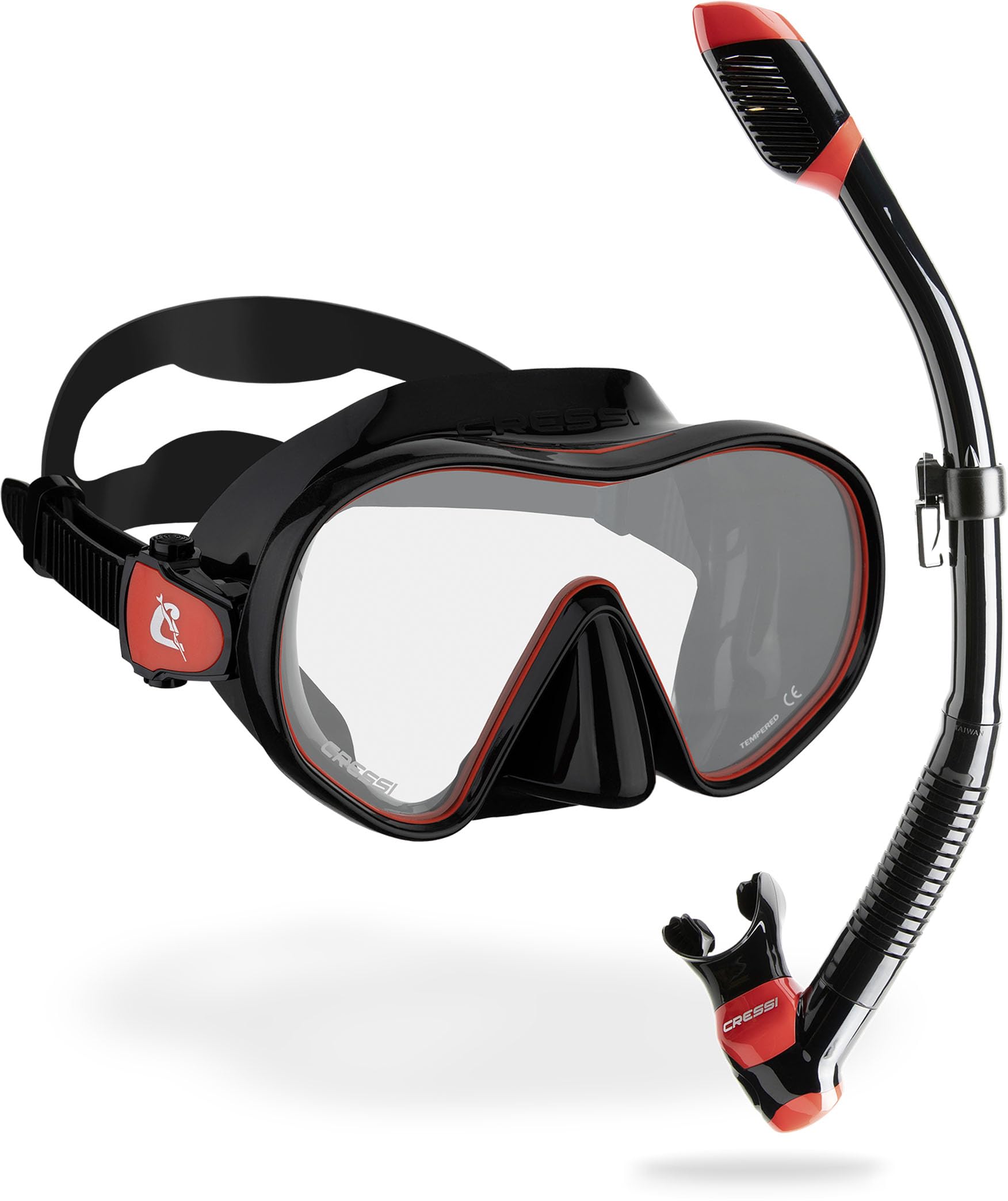 Cressi F-Dual Mask & Supernova Dry Snorkel Combo – Black/Red