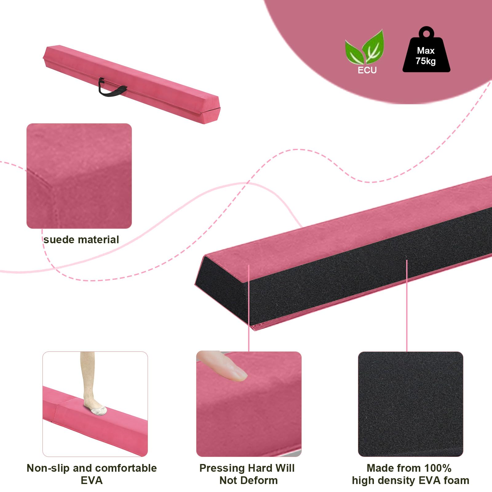 FBSPORT 270cm Folding Gymnastics Balance Beam – Suede Floor Beam for Kids