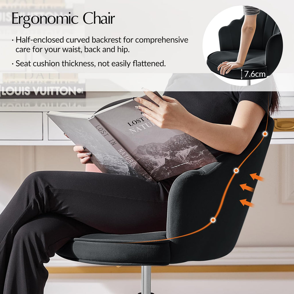 HULALA HOME Swivel Desk Chair with Gold Base and Scalloped Backrest, Black - image 5