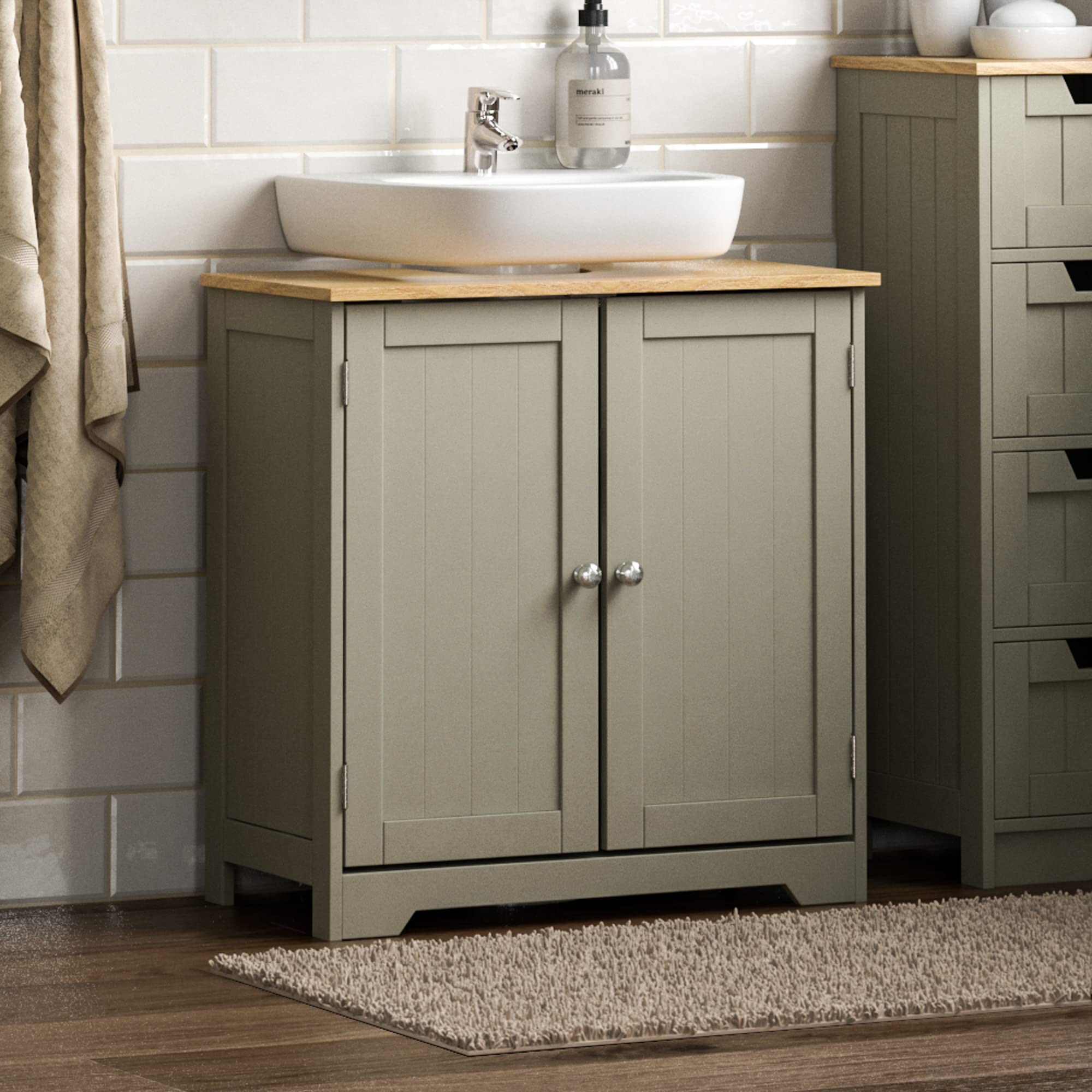 Bath Vida Priano Under Sink Bathroom Cabinet - Grey & Oak MDF Unit