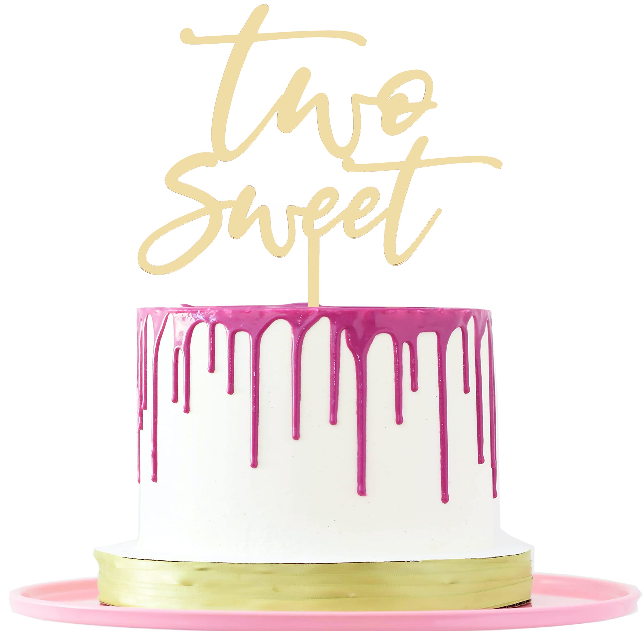 LOVENJOY Two Sweet Cake Topper – Gold 2nd Birthday Party Decorations