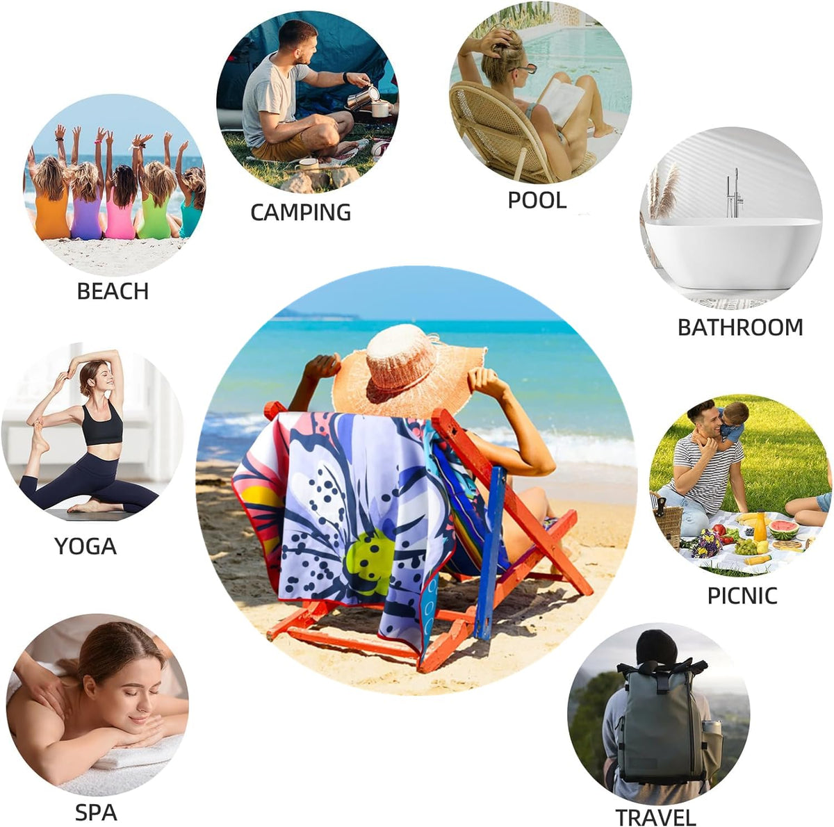 Large Microfibre Mandala Flower Sand Free Towel - 160x90cm, Lightweight Quick Dry, Compact and Thin Sports Travel Swim Towel with Bag - image 4