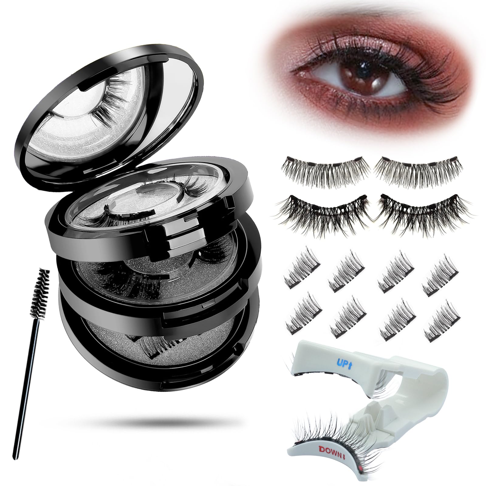 Jolof Store Magnetic Eyelashes Kit – 4 Pairs Natural Wispy & Half Lashes