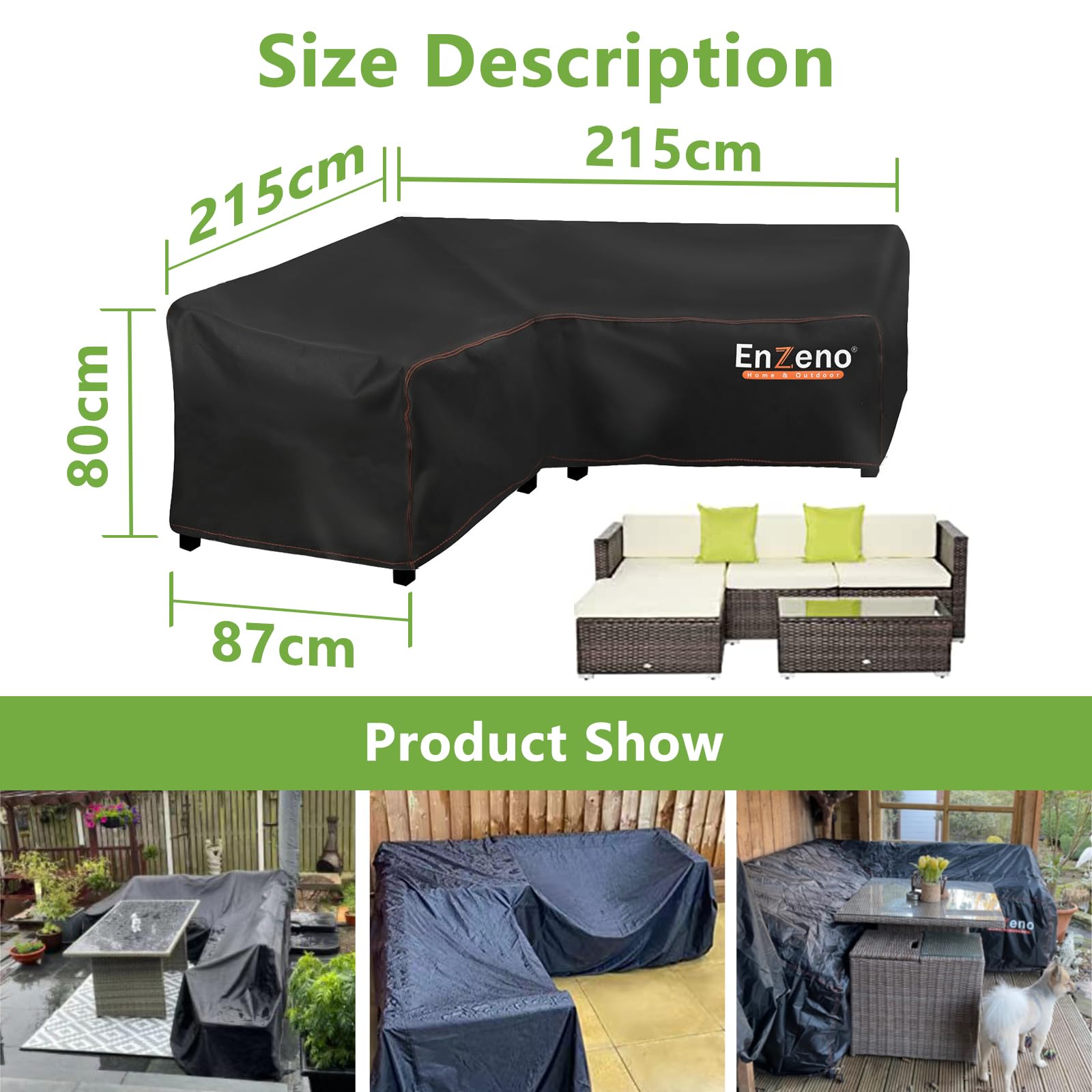 Enzeno L-Shape Garden Sofa Cover | Waterproof 420D Oxford Rattan Cover